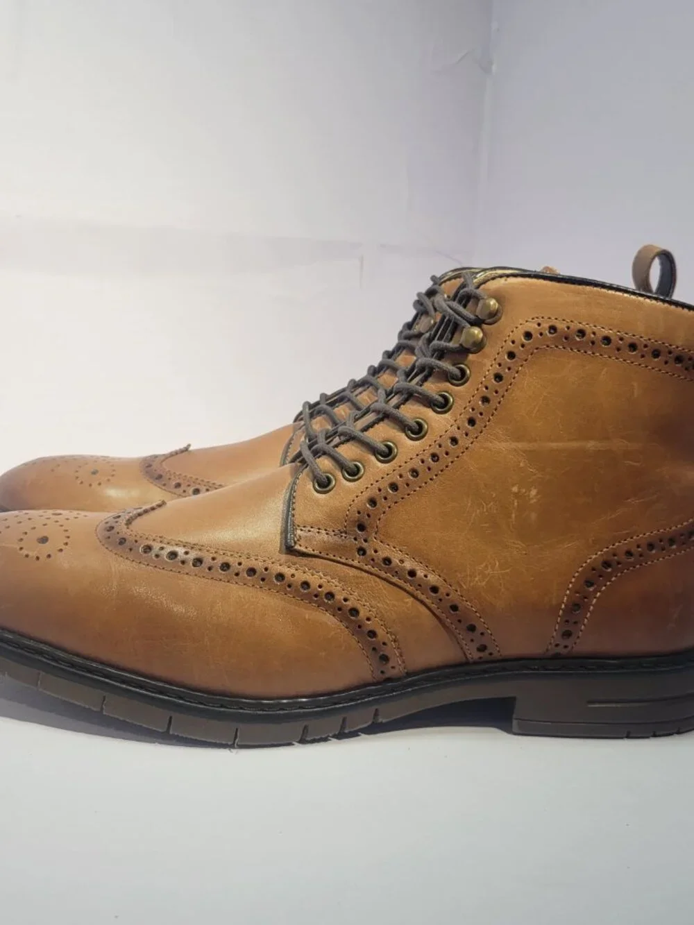Steve Madden P-Candid Men's Size 11.5 Brown Leather Side Zip Wingtip Ankle Boots